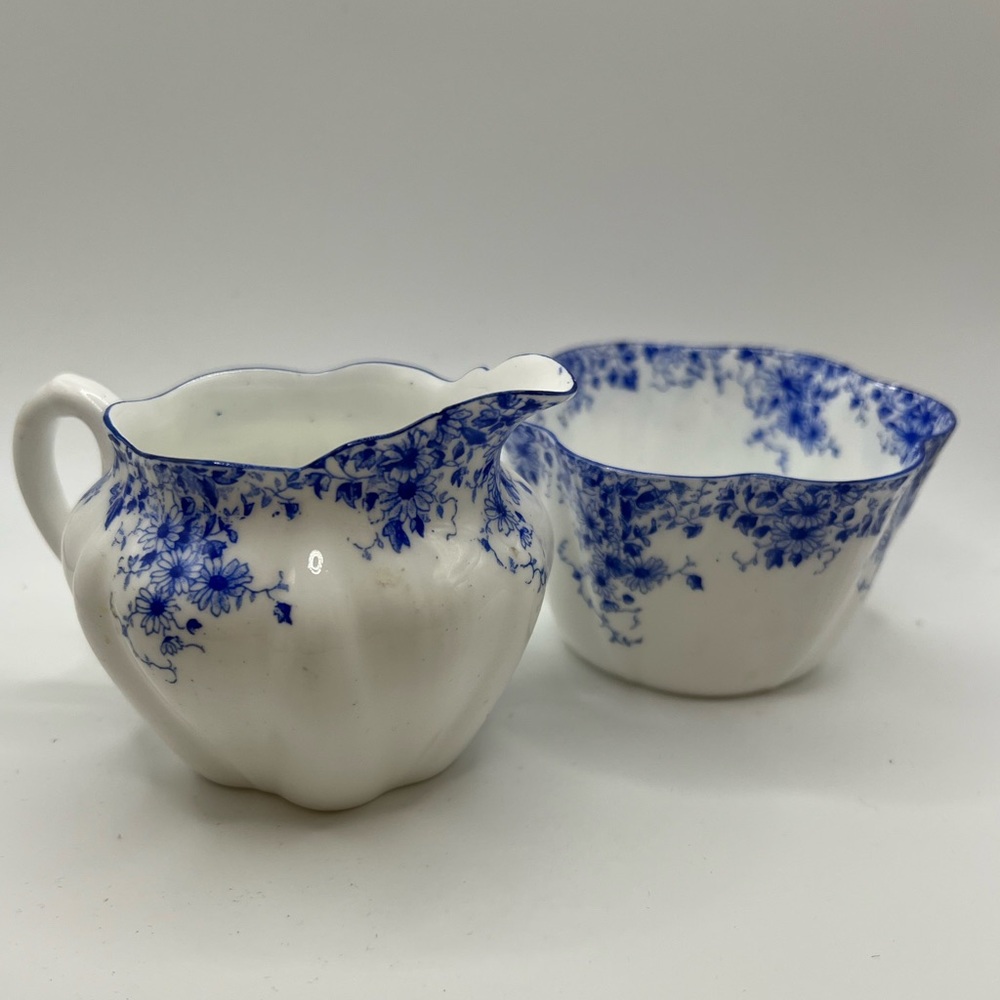 Shelley England “Dainty Blue” sugar dish and creamers